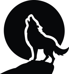 Black vector silhouettes of a dog, wolf, and lion represent diverse mammal wildlife and pet animals for illustration