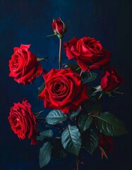 Obraz premium Rote Rosen auf dunklem Grund