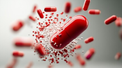 Dynamic pharmaceutical action conceptual visualization health industry abstract environment close-up viewpoint innovative medicine