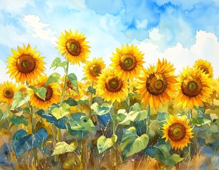 Sonnenblumenfeld im Sp&auml;tsommer