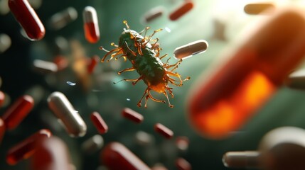 Microbial action against antibiotics laboratory setting digital visualization scientific environment close-up view health concept
