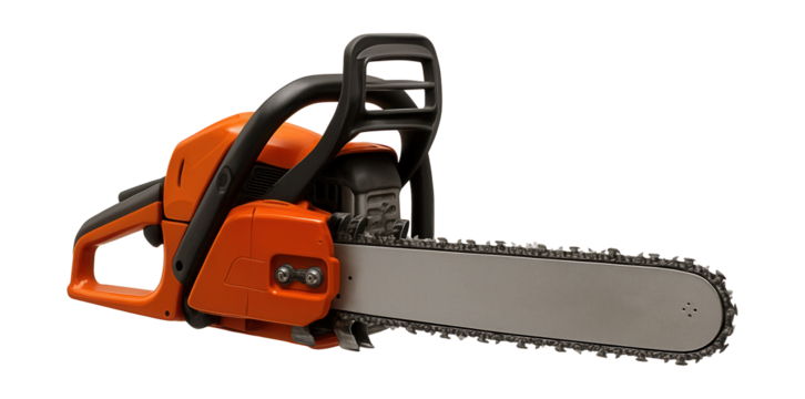 Petrol-powered chainsaw with a long bar for cutting trees and large timber on-site.