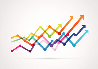 Colorful vector line graph illustrating business growth with clean, bright, minimal design