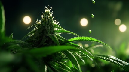 Cannabis plant growth in lush green environment macro photography indoor garden setting vibrant natural light for botanical enthusiasts