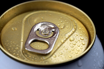 Cold canned beer ready to drink in the fridge.