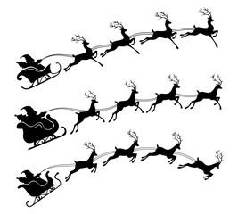 Vector illustration set of silhouette of santa claus sleigh in flight