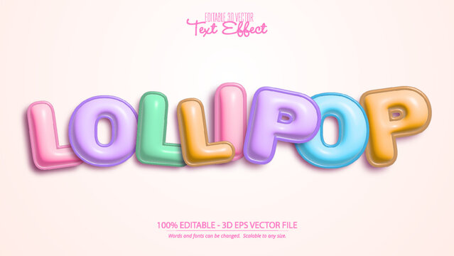 Colorful lollipop text effect with glossy balloon style letters bright pastel colors cheerful design fun playful typography