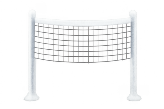 Volleyball net covered by snow, winter sport concept
