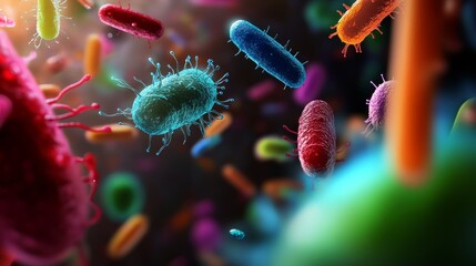 Microbial action in vibrant environments a colorful exploration of bacteria underwater digital illustration scientific perspective microbiology