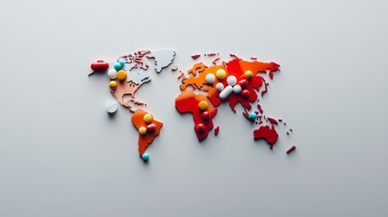 Global health challenges colorful map of medication distribution world infographic modern aerial view public awareness