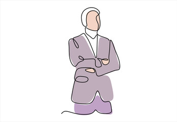 Continuous Line Drawing of a Man in a Suit with Crossed Arms. line icon-continuous line drawing. Editable stroke. 