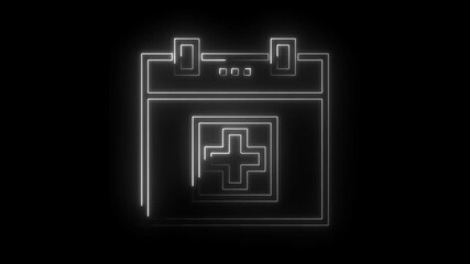 Glowing neon calendar with medical cross animation for health and appointment reminders