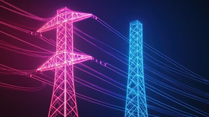 Neon Power Lines: Energy, Transmission, Grid, Electricity