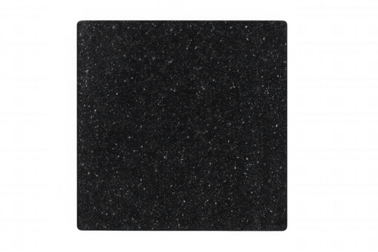 Black granite texture square with speckled stone material background, dark raw mineral surface, transparent background