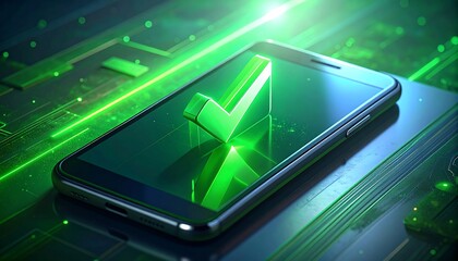 Smartphone with glowing green checkmark overlay