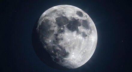 Fototapeta premium Full moon in the dark sky, craters visible and illuminated