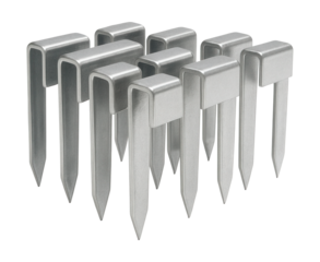 Flat crown staples for securing carpet underlay in home improvement tasks.