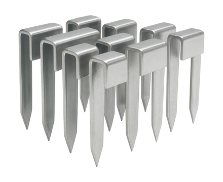 Flat crown staples for securing carpet underlay in home improvement tasks.
