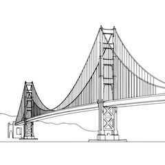 Fototapeta premium Drawing of Golden Gate Bridge showcasing iconic landmark. Golden Gate Bridge line art emphasizes structural elegance and architectural design, outlining its form.