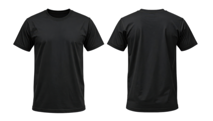 Black blank t shirt template from two sides isolated on white and transparent, background Remove png