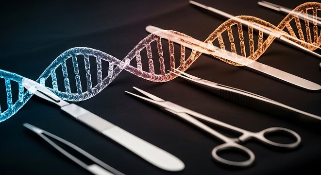 DNA Helix and Surgical Tools Science and Medicine Fusion