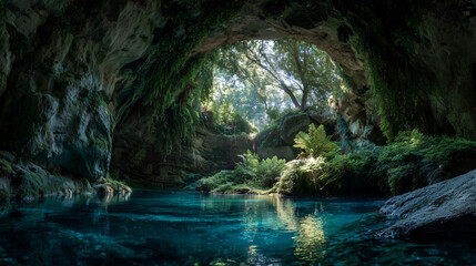 Beautiful underground cave lake landscape