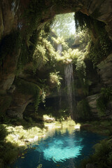 Beautiful underground cave lake landscape