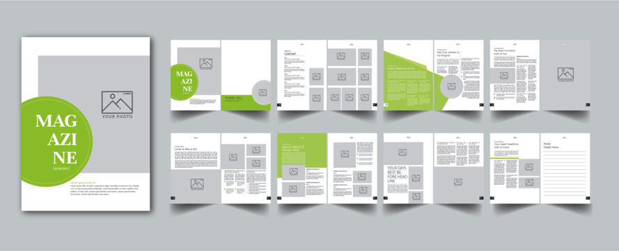 Magazine Template layout green color cover page with 16 page design concept Accents