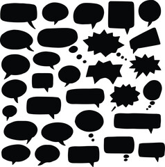 Collection Of Black Speech Bubbles With Various Shapes On A Transparent Background For Design Elements And Iconography