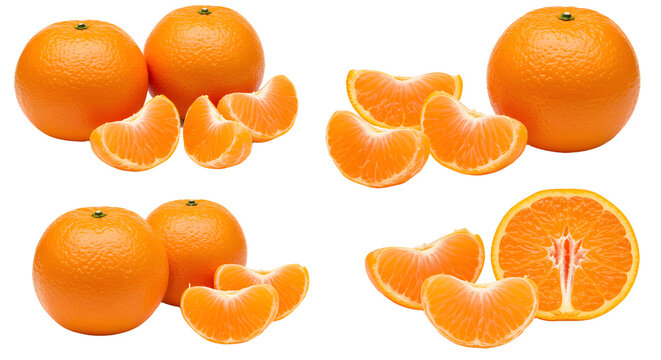 Juicy fresh whole and peeled tangerines with segments isolated on white background, healthy citrus fruit perfect for cooking and snacking - Powered by Adobe