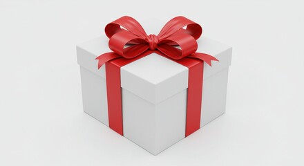 Obraz premium Festive White Gift Box with Red Ribbon Celebration, Surprise, and Holiday Gifting Concept