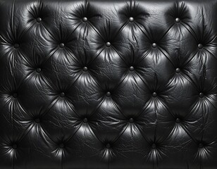 Obraz premium Close-up of a Luxurious Black Leather Upholstery with Button Tufting