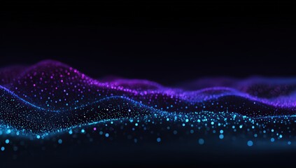 Abstract Digital Data Visualization with Blue and Purple Dots on Black Background