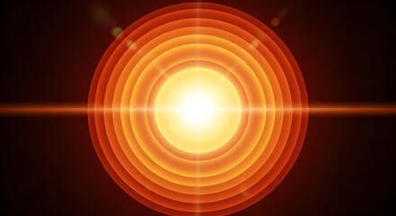 Brilliant Abstract Sunburst with Concentric Orange Circles and Radiating Light Beams, Symbolizing Energy, Illumination, and Cosmic Power in Modern Digital Art on a Dark Background