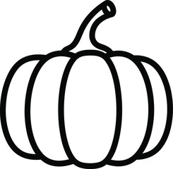 Simple outline drawing of a ripe pumpkin with a curved stem isolated on transparent background