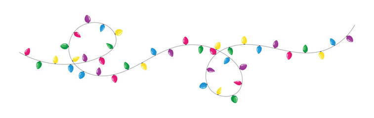 Merry Christmas banner, with traditional Christmas lights and, colorful string. Minimalist trendy banner with, Christmas