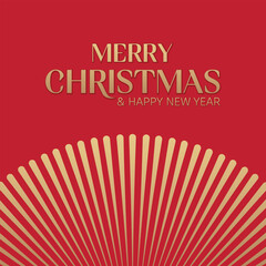 Happy Holidays, minimalist banner concept with golden rays on a red background. Merry Christmas and Happy New Year elegant greeting cards, social media post or invitation vector design.