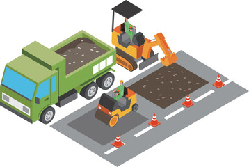 道路工事をする作業員のイラスト