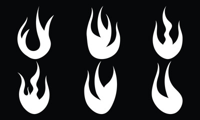 Fire flame icon set. Vector fire symbols. Hot burn bonfire element. Danger warning sign. Campfire heat logo. Energy power symbol.