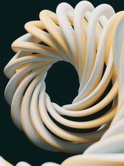 Abstract spiral structure with flowing white and yellow curves against a dark background