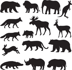set of wild animals silhouettes