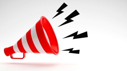 3d rendering of red and white magaphone or bullhorn  on white background