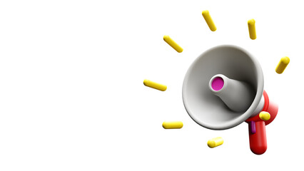 3d rendering of megaphone speaker for alert and announcement on isolated white background, marketing and business concept
