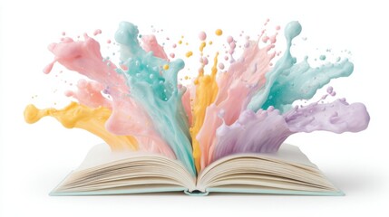 Soft Pastel Paint Splashes Rising from an Open Book
