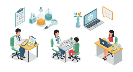 Isometric medical consultation and online healthcare concept