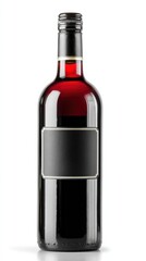 Red wine bottle with blank black label isolated on white