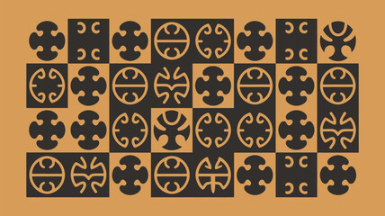 Intricate tile pattern featuring abstract floral and geometric designs in earthy tones, perfect for backgrounds, textiles, or unique branding projects