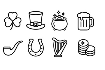 St. patrick's day icon set. outline icons for luck, celebration, and irish traditions