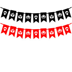 Halloween Banner with Skulls and Pumpkins. Black and Red Garland Vector Design. Spooky Party Decoration Silhouette. Holiday Clipart for Halloween Poster and Invitation