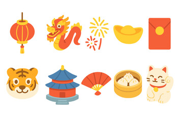 Chinese new year flat icon set. lunar, festive icons collection for celebration themes.